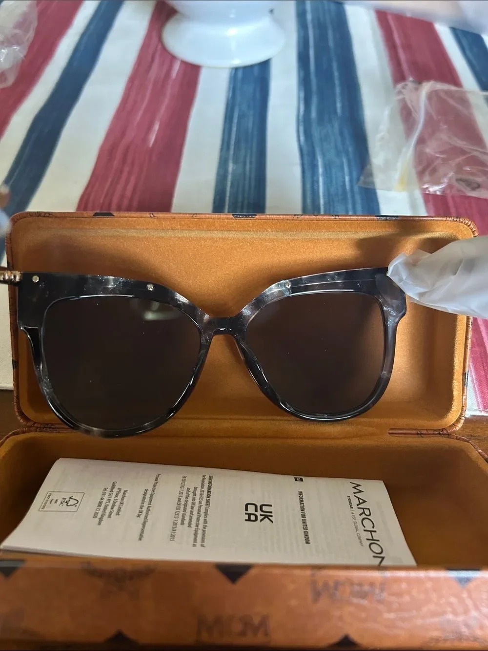 MCM glasses new with Cognac Visetos Long Wallet with Gold Plaque